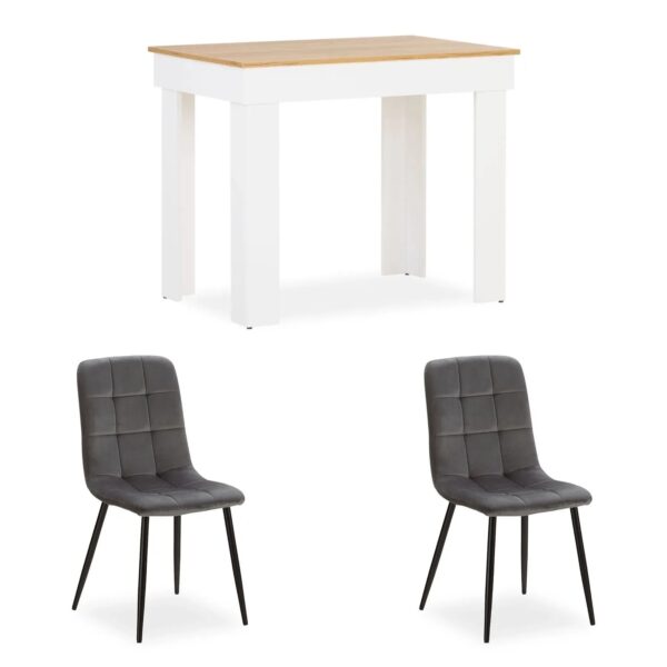 Homestyle4u Essgruppe 3-tlg mit 2 Stühlen in Grau 2761