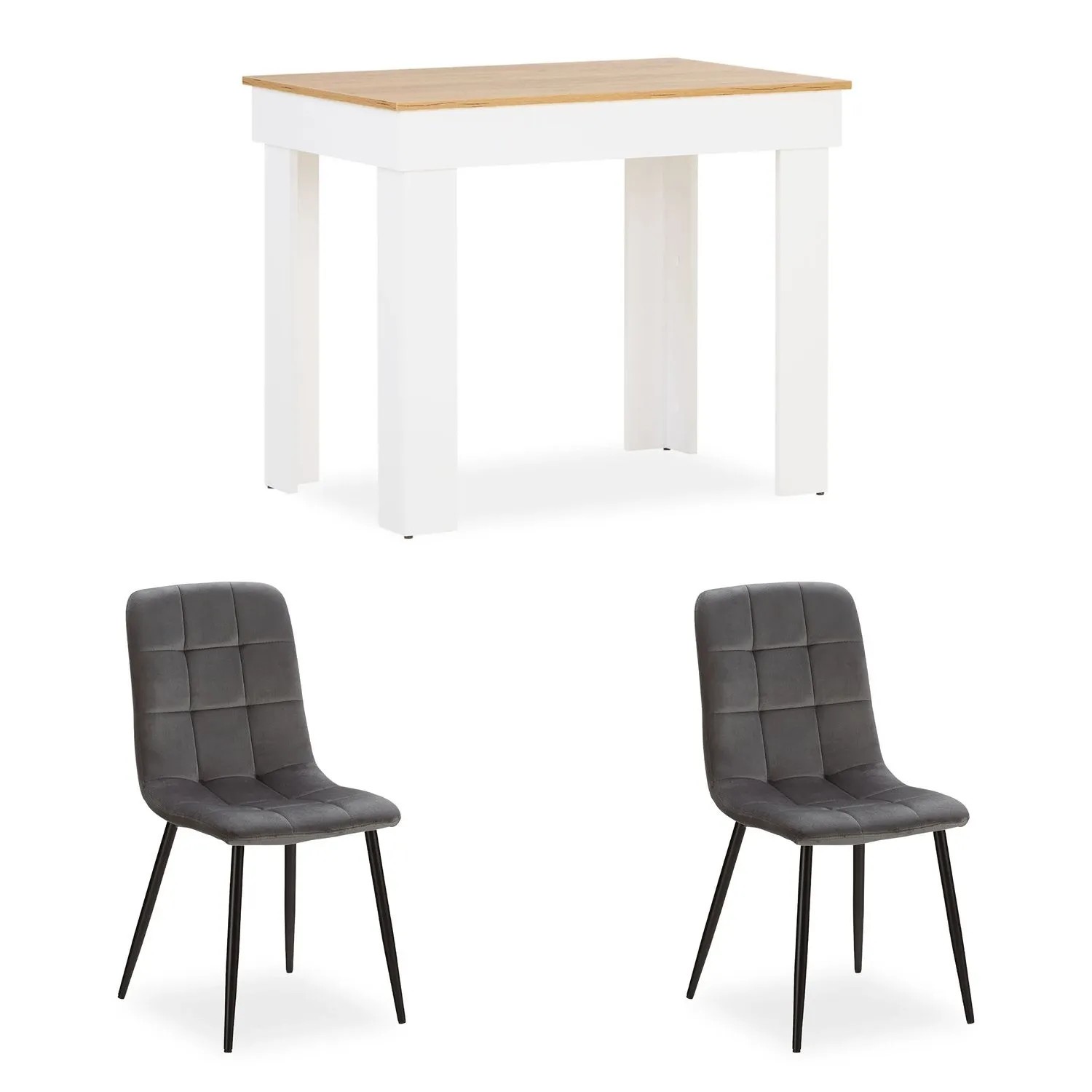 Homestyle4u Essgruppe 3-tlg mit 2 Stühlen in Grau 2761