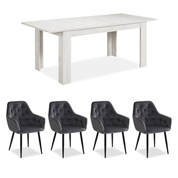 Homestyle4u Essgruppe mit 4 Polsterstühlen in Grau und Weiß 2762