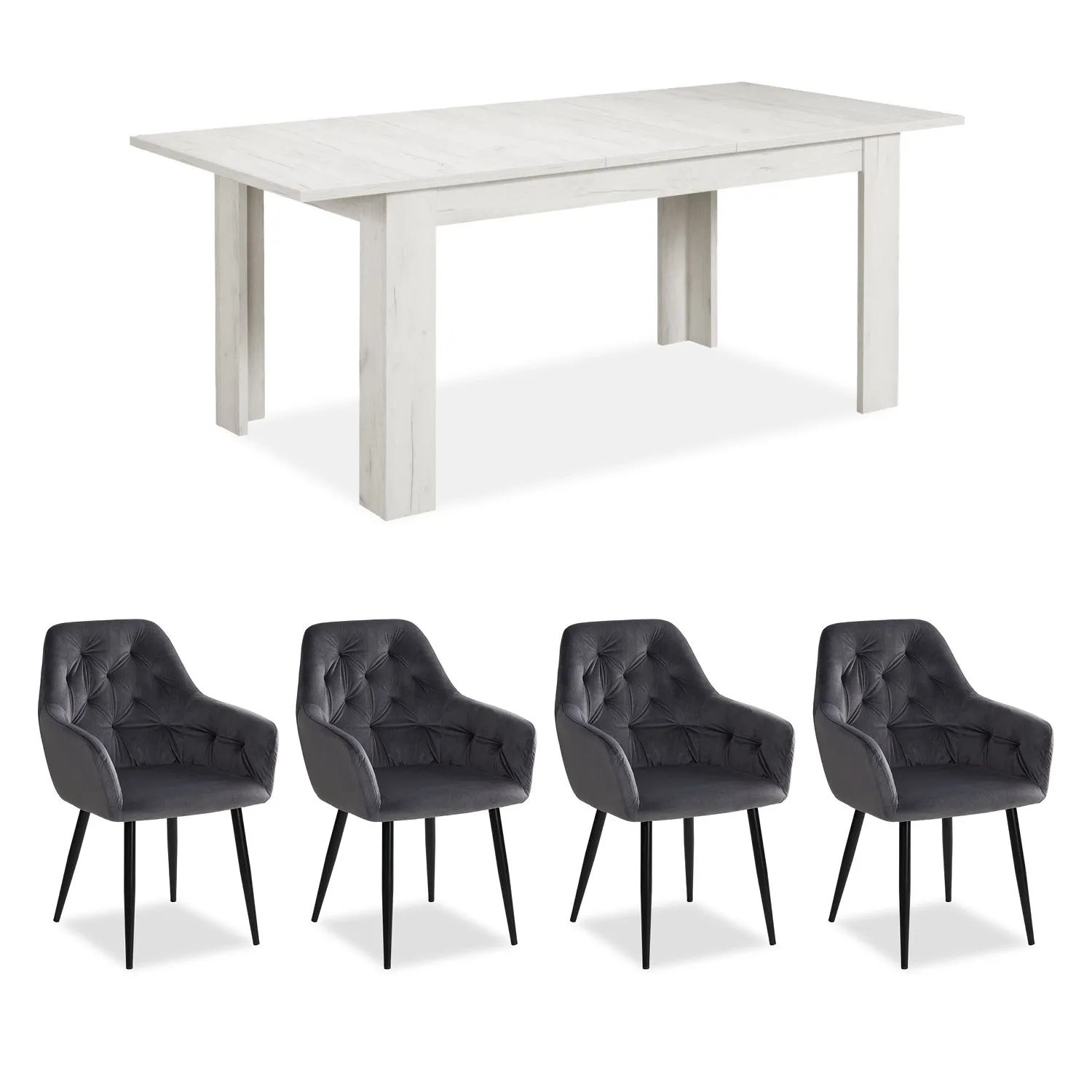 Homestyle4u Essgruppe mit 4 Polsterstühlen in Grau und Weiß 2762