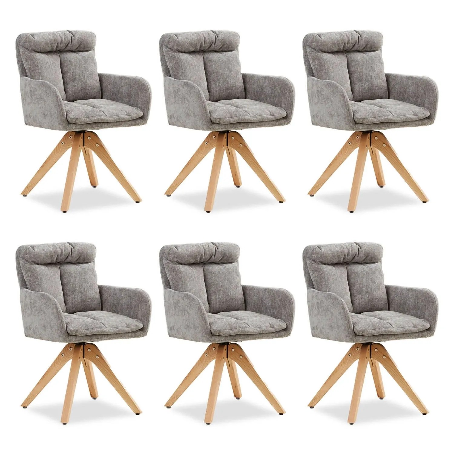 Homestyle4u 6er Set Polsterstühle Drehbar in Grau 2853
