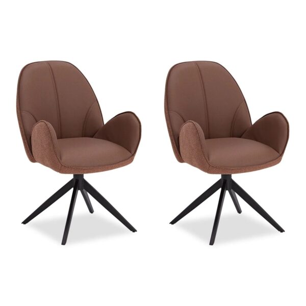 Homestyle4u Polsterstuhl 2er Set Bouclé Leder Braun Drehbar 3069