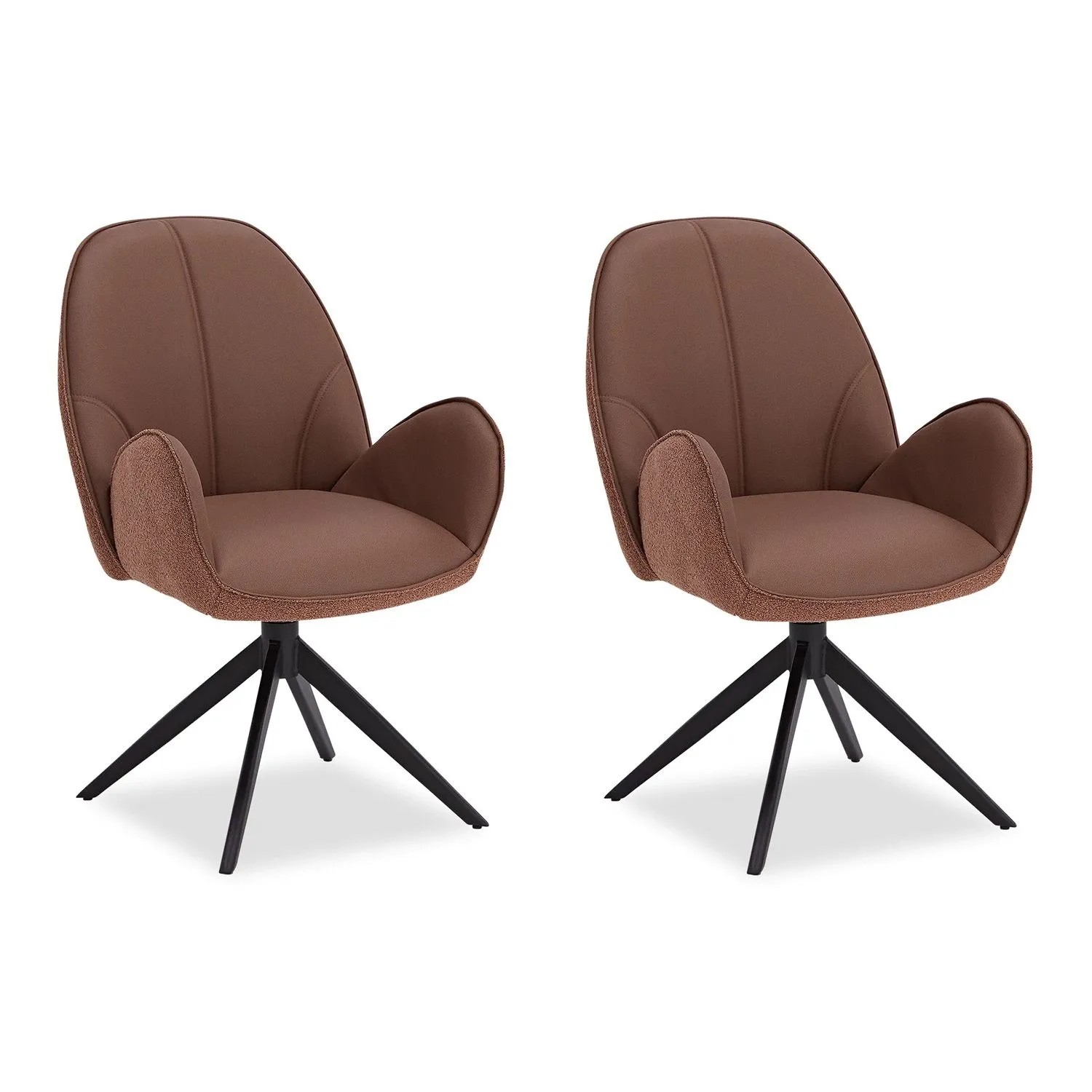 Homestyle4u Polsterstuhl 2er Set Bouclé Leder Braun Drehbar 3069