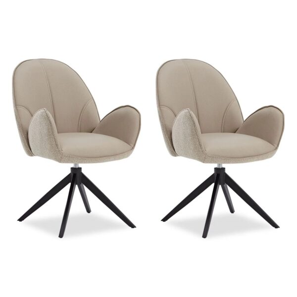 Homestyle4u Polsterstuhl 2er Set Bouclé Leder Beige Drehbar 3072
