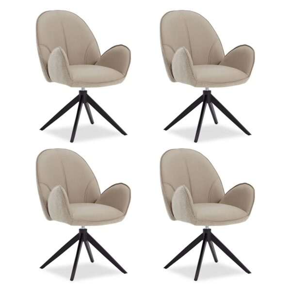 Homestyle4u Polsterstuhl 4er Set Bouclé Leder Beige Drehbar 3073
