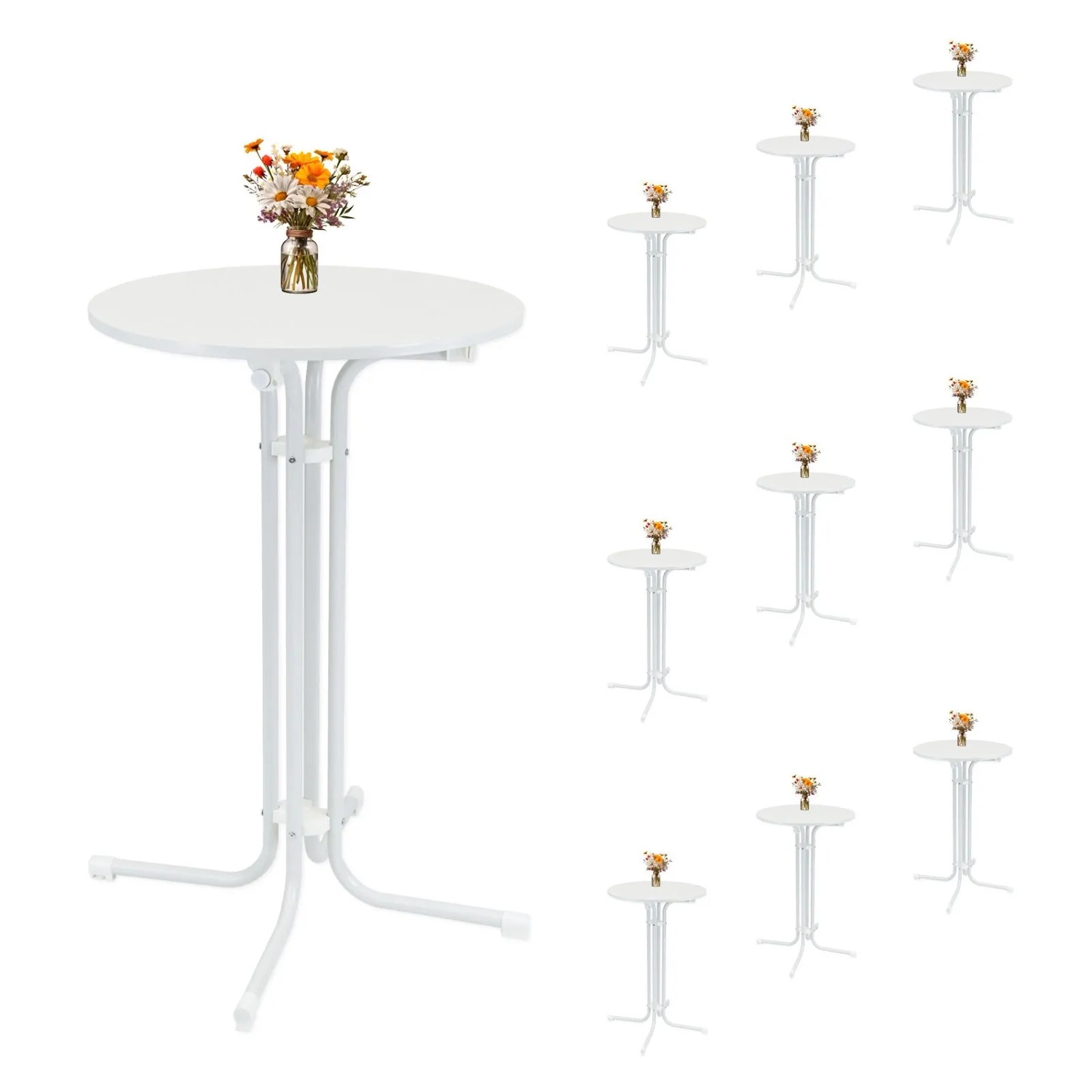 TRUTZHOLM 10x Stehtisch Klappbar Durchmesser 70 cm Höhe 110 cm Stahl Weiß