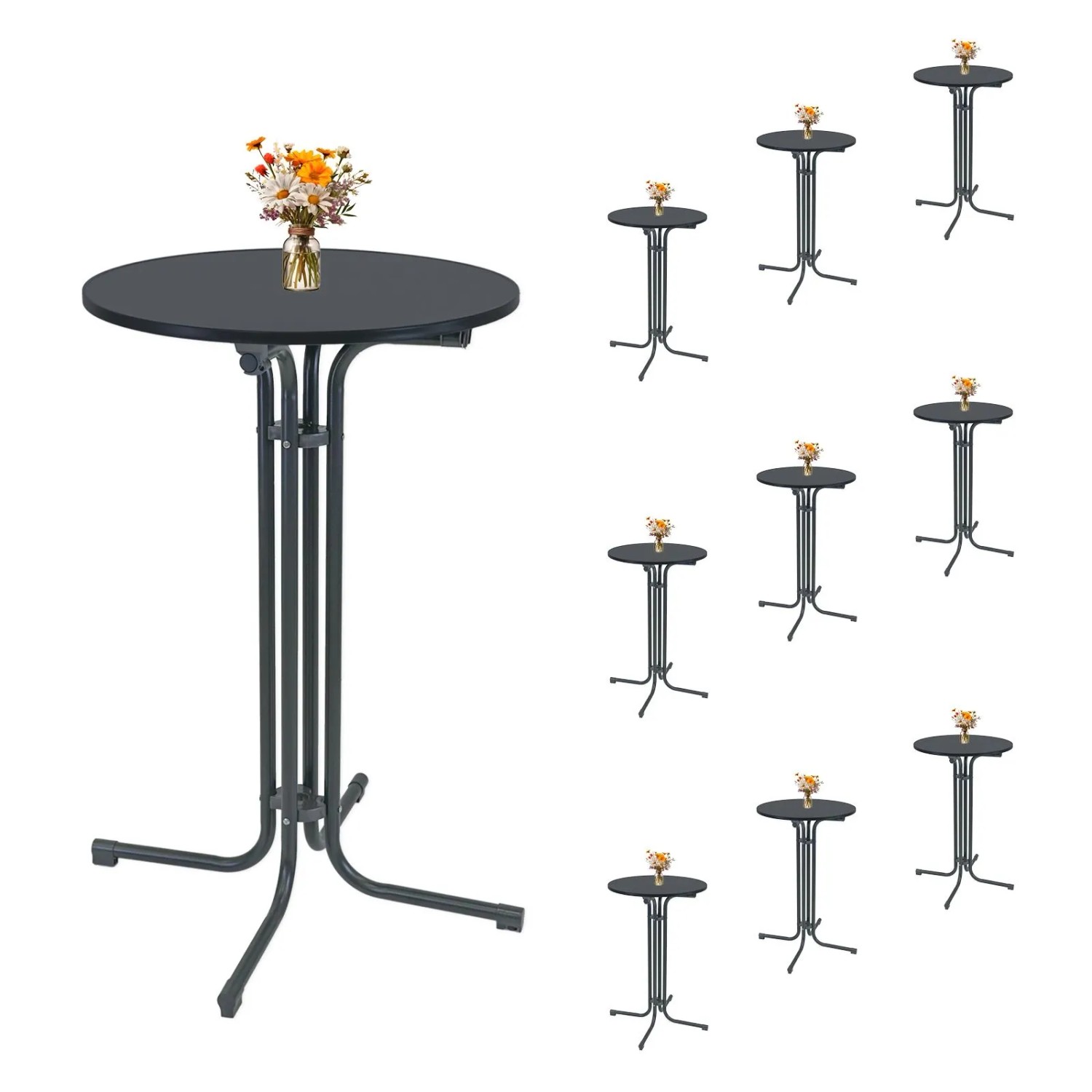 TRUTZHOLM 10x Stehtisch Klappbar Durchmesser 70 cm Höhe 110 cm Stahl Anthrazit