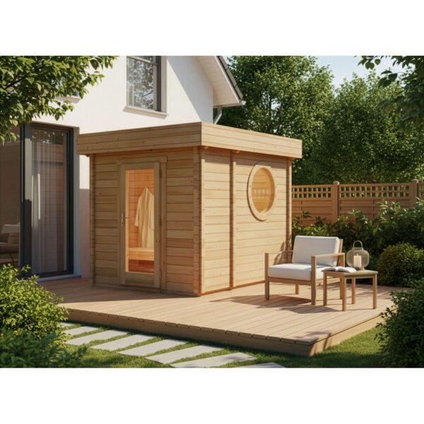 Finntherm Gartensauna Cubus-70 B Naturbelassen 264 cm x 321 cm Wandstärke 70 mm