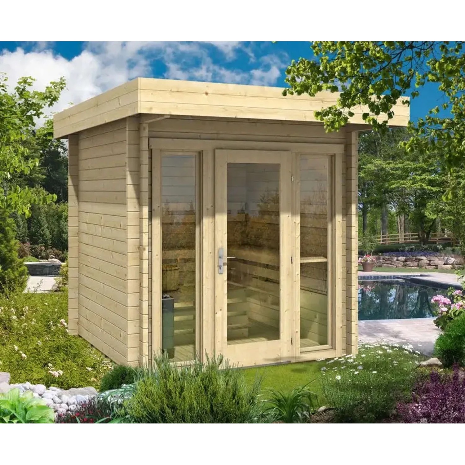 Finntherm Gartensauna Lupoa-44 Naturbelassen 259 cm x 294 cm Wandstärke 44 mm