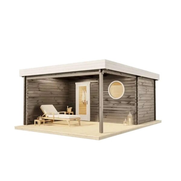 Finntherm Gartensauna Cubus-70 Royal Naturbelassen 411 x 549 cm Wandstärke 70 mm
