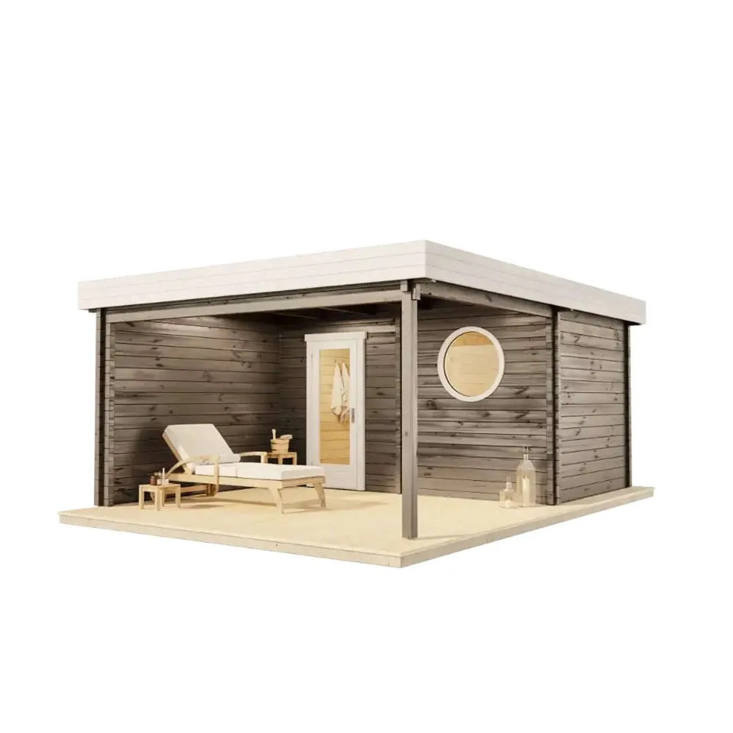 Finntherm Gartensauna Cubus-70 Royal Naturbelassen 411 x 549 cm Wandstärke 70 mm