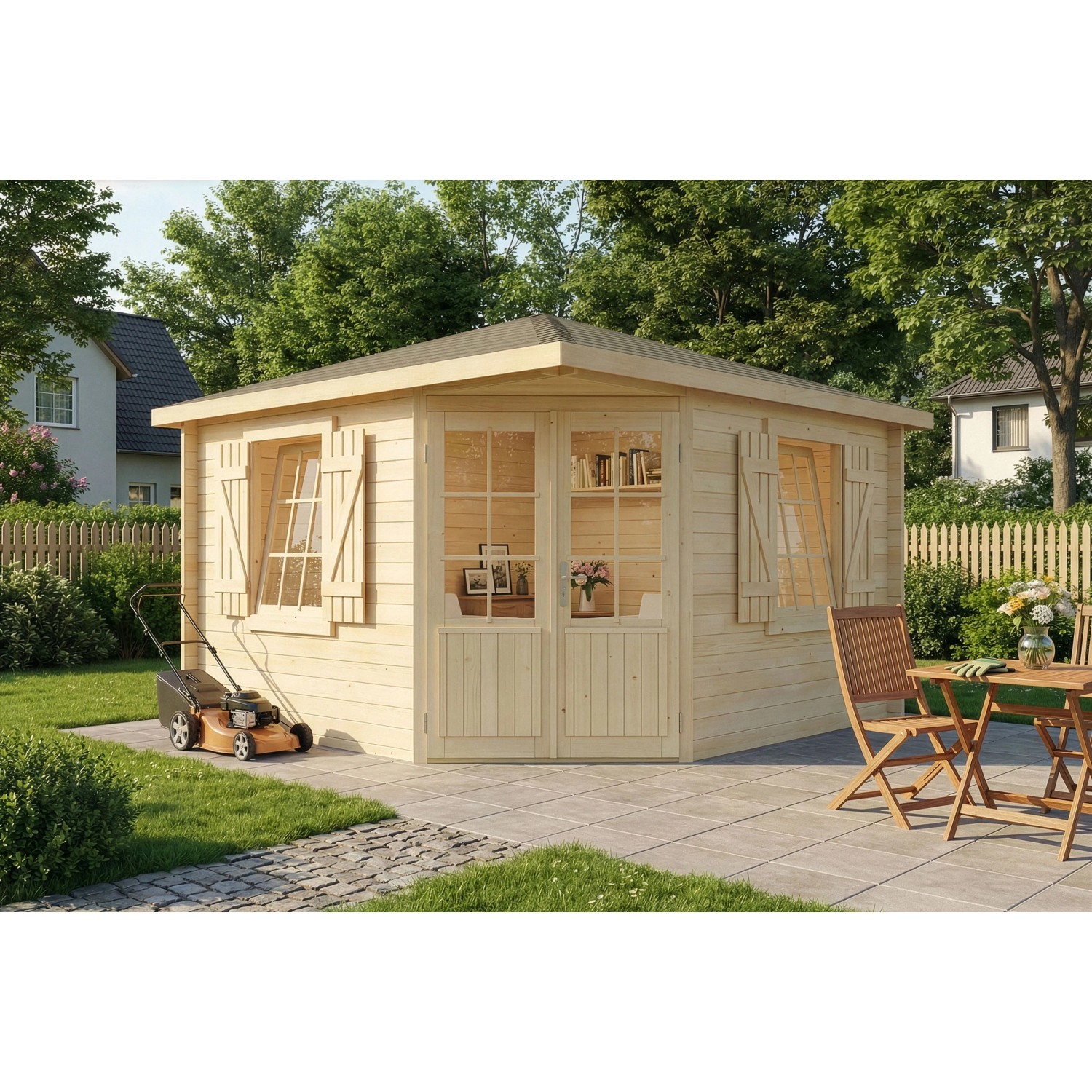 Alpholz Gartenhaus Monica Royal Spitzdach Unbehandelt 375 cm x 375 cm