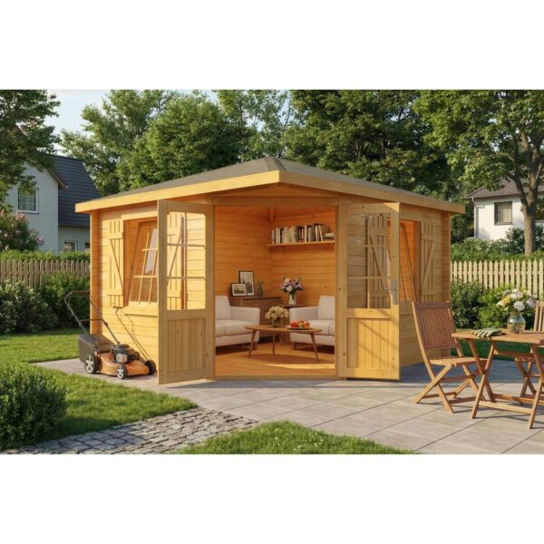 Alpholz Gartenhaus Monica Royal Spitzdach Tauchimprägniert 375 cm x 375 cm Alpholz Gartenhaus Monica Royal Spitzdach Tauchimprägniert 375 cm x 375 cm