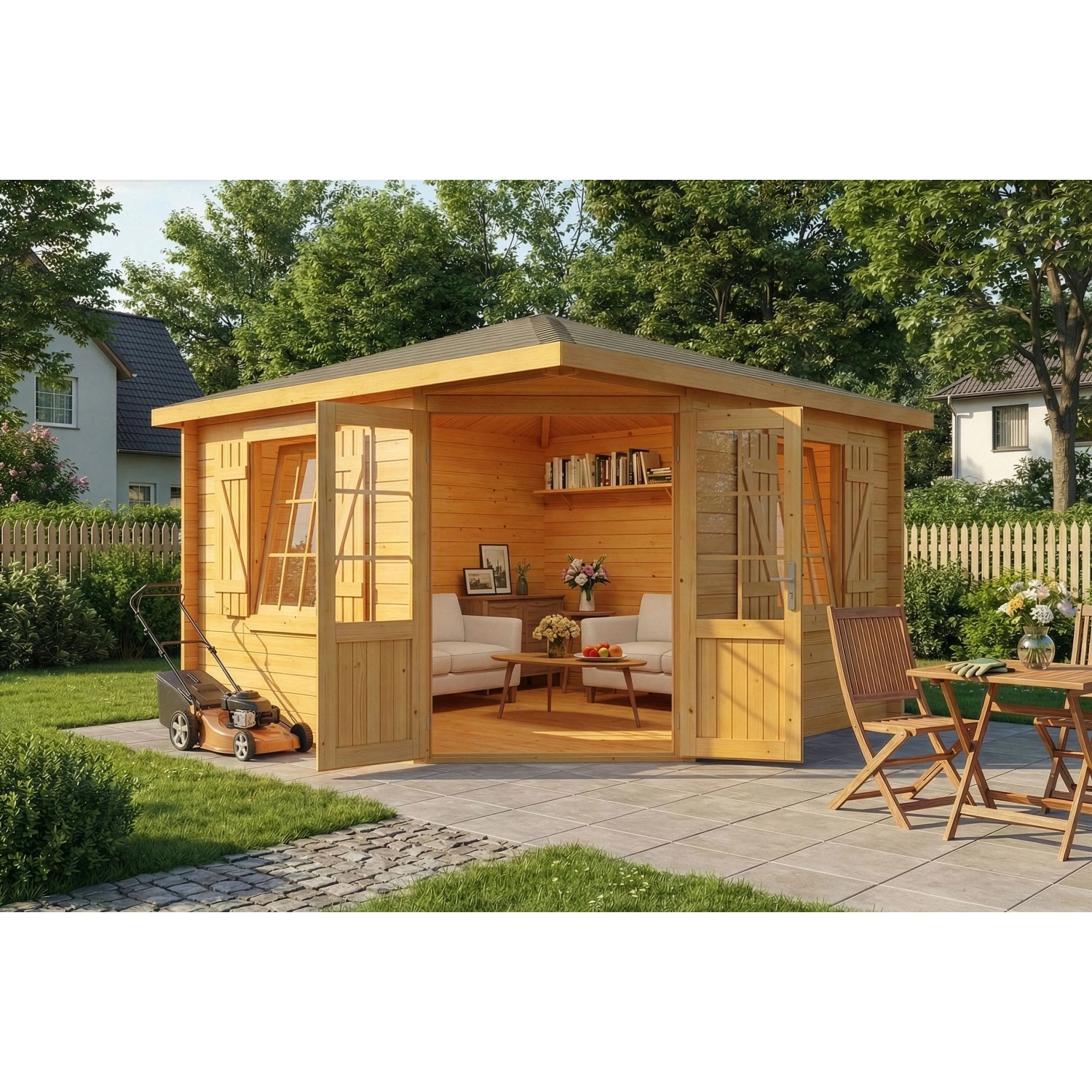 Alpholz Gartenhaus Monica Royal Spitzdach Tauchimprägniert 375 cm x 375 cm