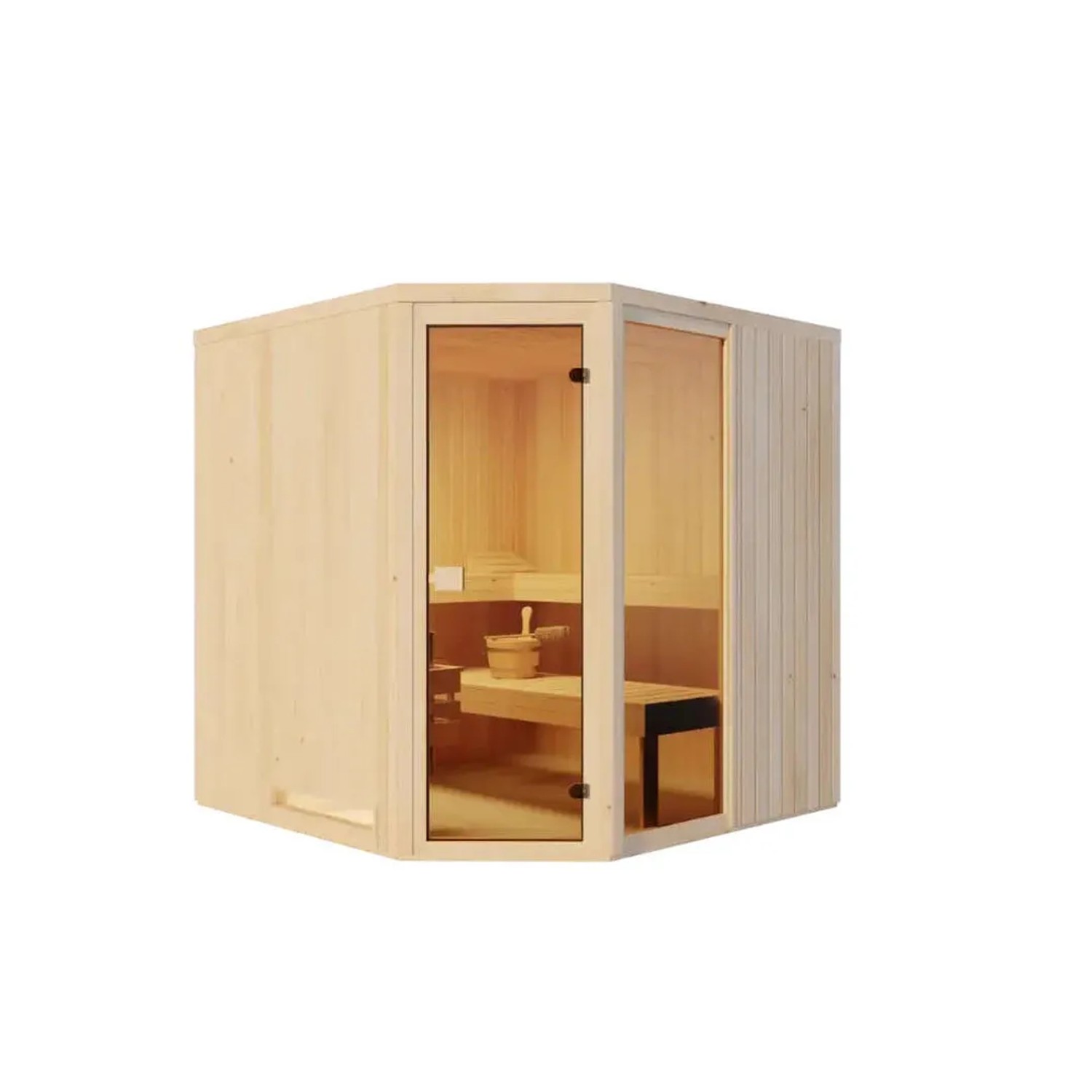 Finntherm Sauna Family Naturbelassen 194 cm x 194 cm Wandstärke 40 mm