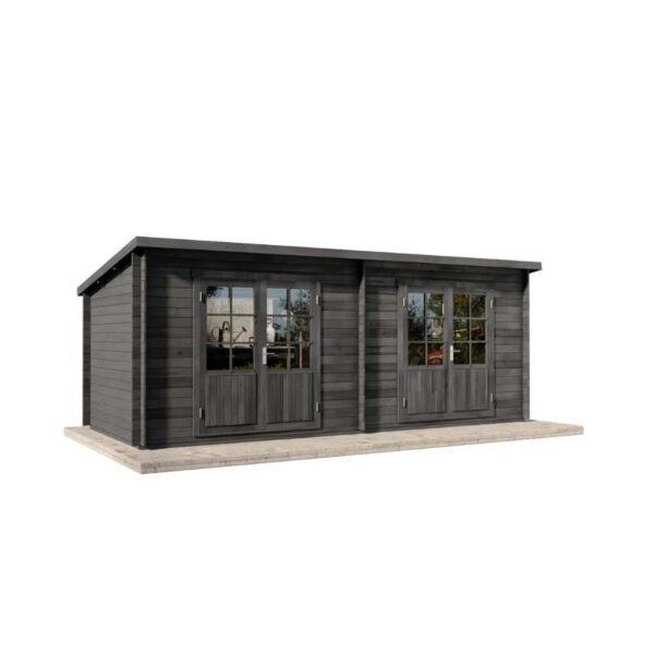 Alpholz Gartenhaus Maria Twin 598 x 250 cm aus Holz mit 40 mm Wandstärke in Grau