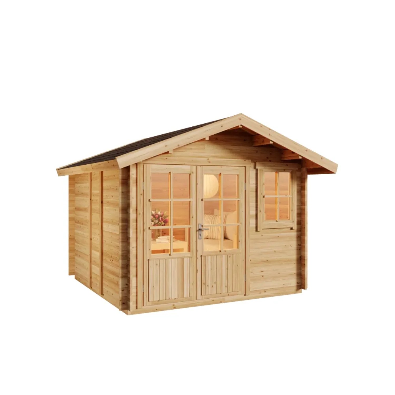 Alpholz Gartenhaus Set Palermo Naturbelassen 331x331cm inkl. Dacheindeckung und Fußboden