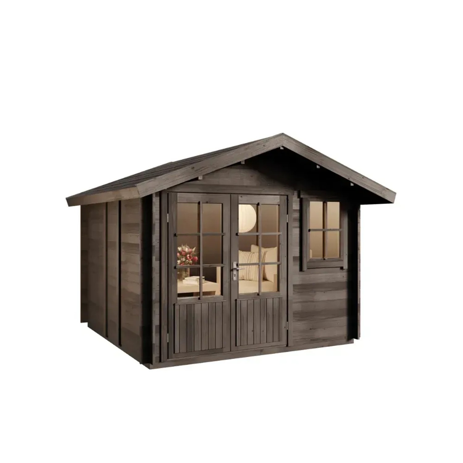 Alpholz Gartenhaus Set Palermo Imprägniert Grau 331x331cm inkl. Dacheindeckung und Fußboden