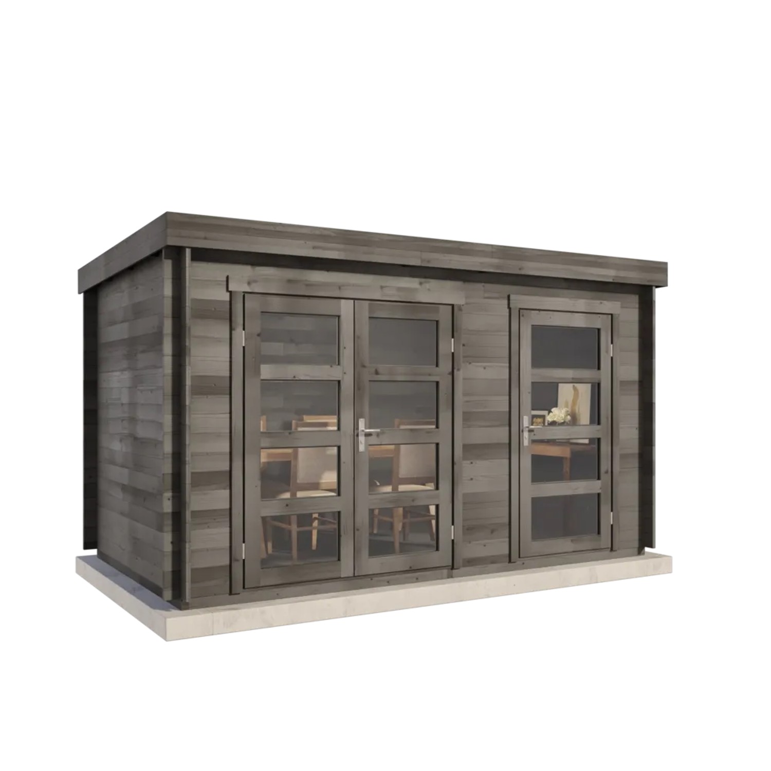 Alpholz Gartenhaus Set Paloma Grande Imprägniert Grau 404x234cm inkl. Dacheindeckung und Fußboden