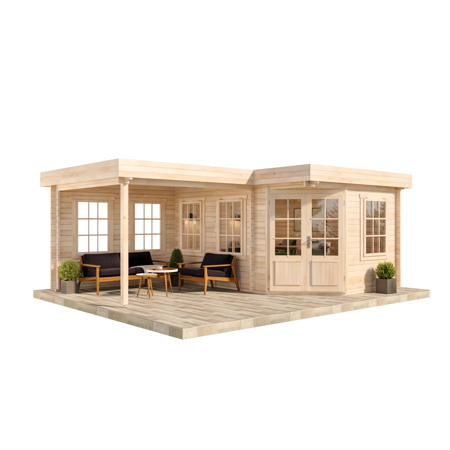 Alpholz Gartenhaus Set 5-Eck Pepe Imprägniert Pinie 618x462cm inkl. Dacheindeckung und Fußboden