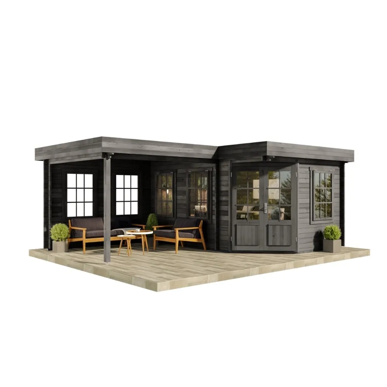 Alpholz Gartenhaus Set 5-Eck Pepe Imprägniert Grau 618x462cm inkl. Dacheindeckung und Fußboden