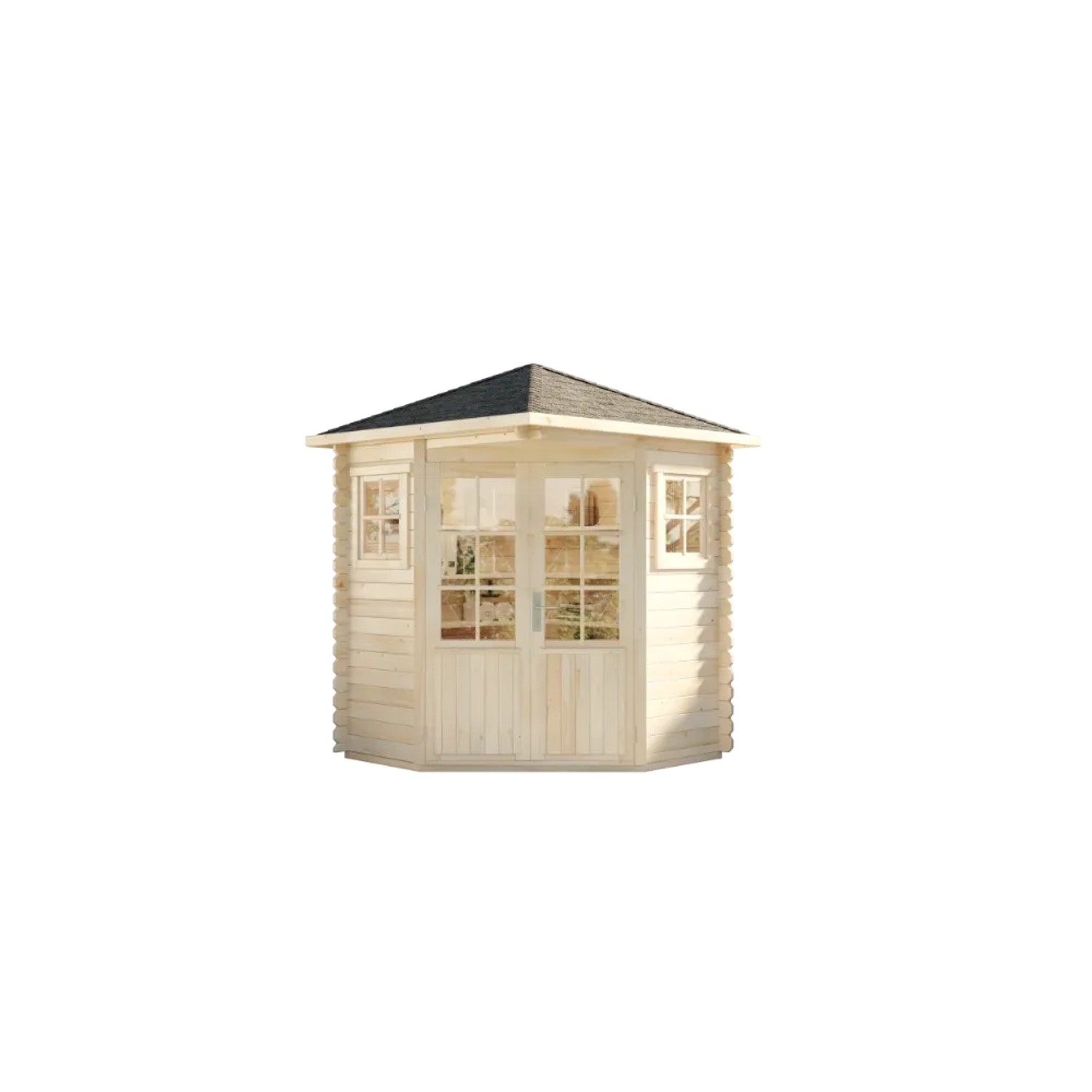 Alpholz Gartenhaus Set 5-Eck Sunny-A Naturbelassen 225x225cm inkl. Dacheindeckung und Fußboden