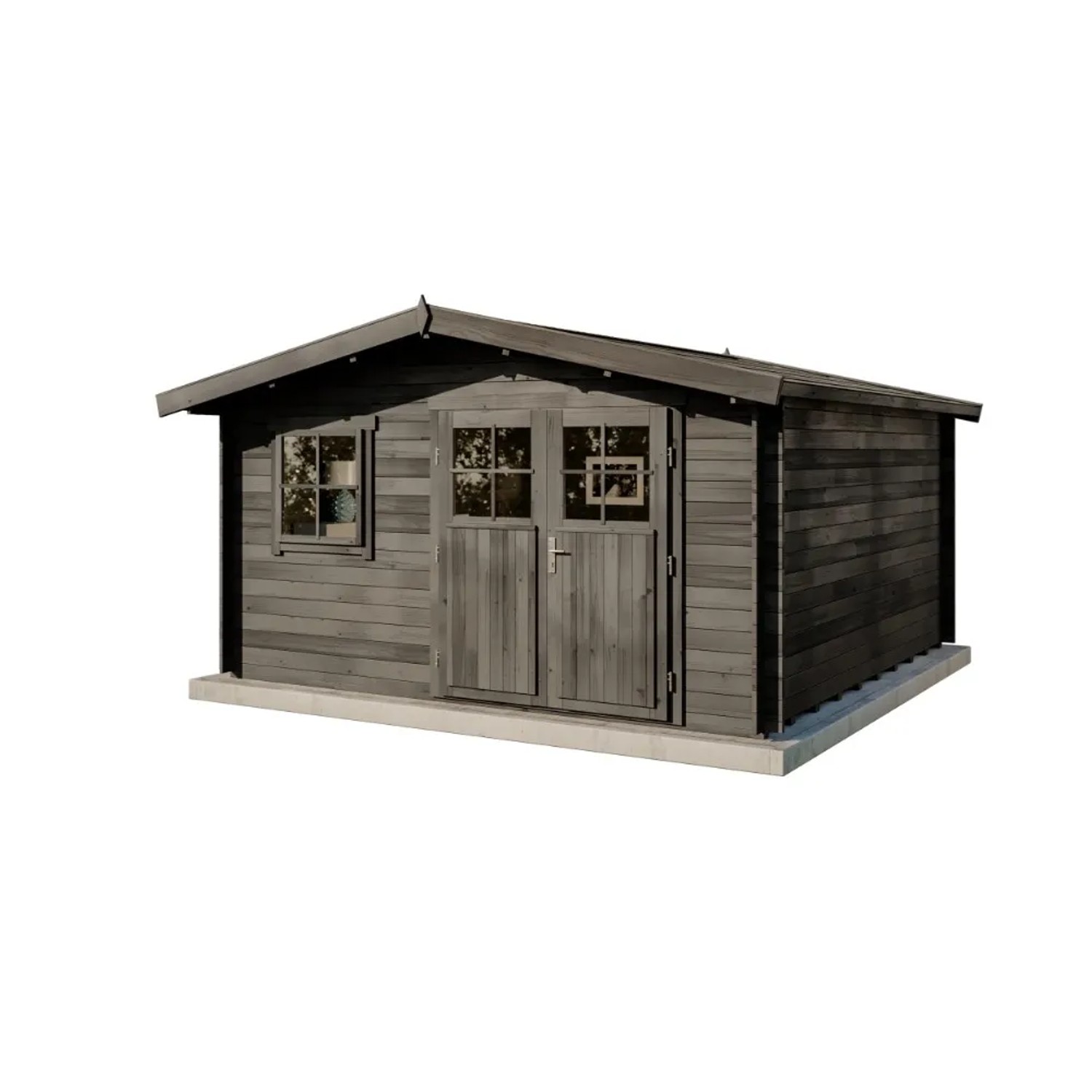 Alpholz Gartenhaus Set Valeria-28 Imprägniert Grau 428x427cm inkl. Dacheindeckung und Fußboden