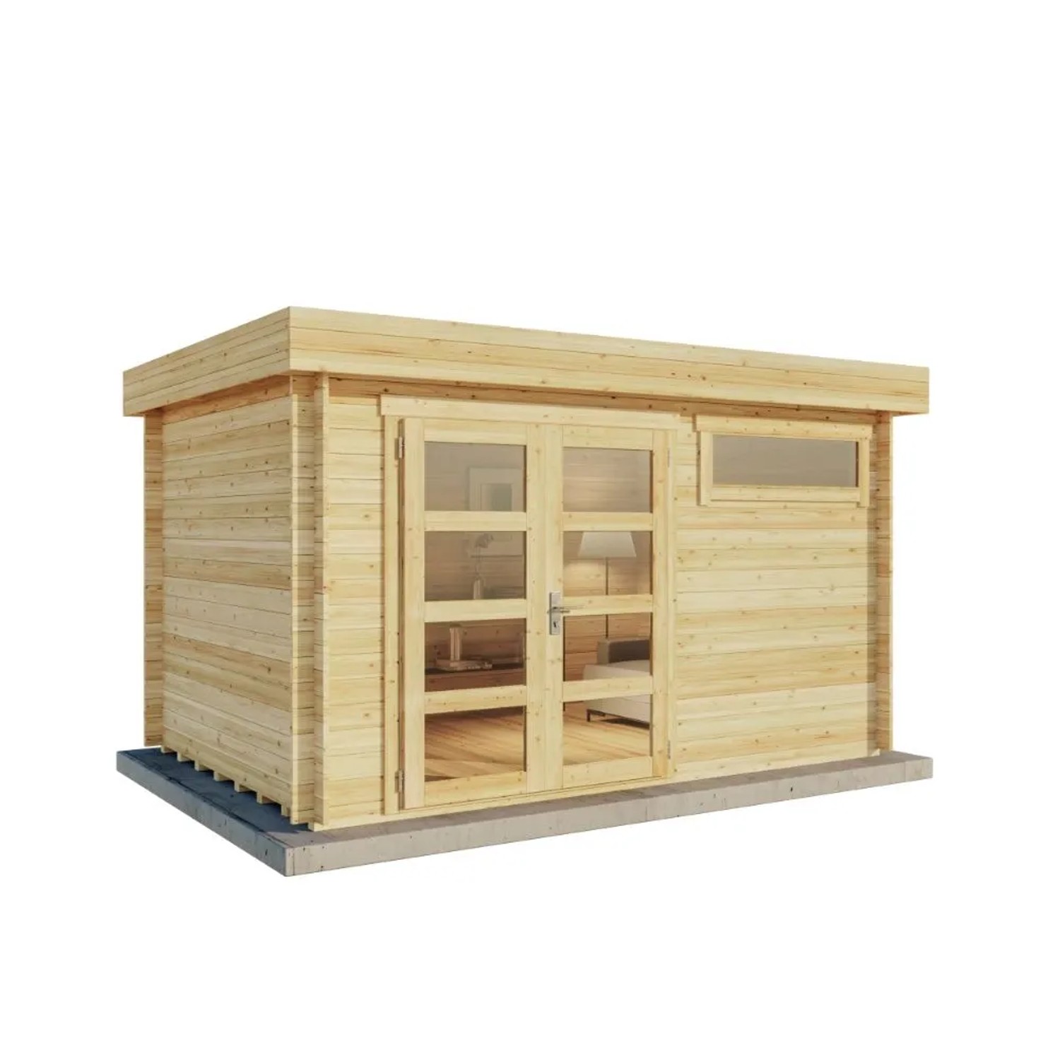 Alpholz Gartenhaus Set Leandro-28 Naturbelassen 395x268cm inkl. Dacheindeckung und Fußboden