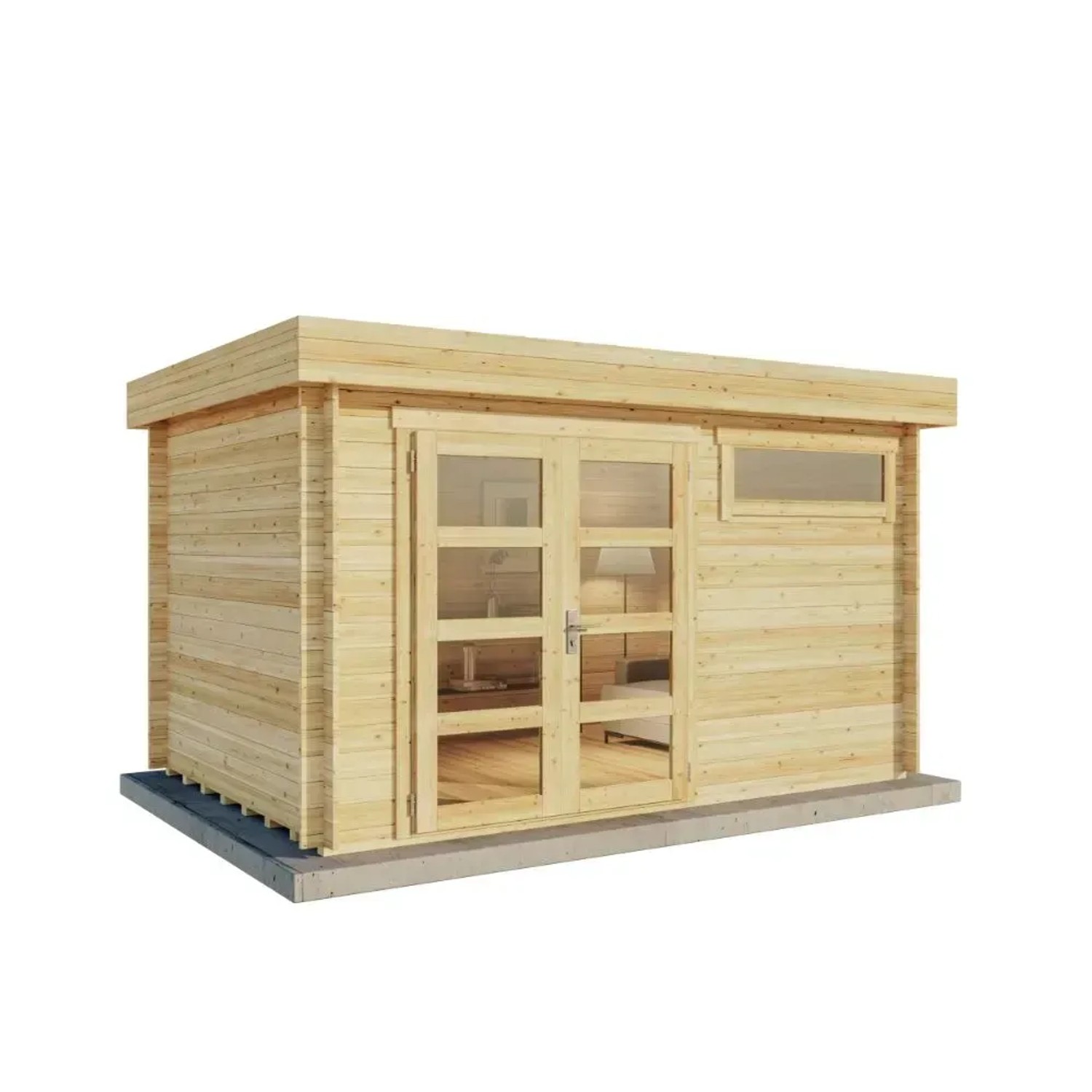 Alpholz Gartenhaus Set Leandro-28 Imprägniert Pinie 395x268cm inkl. Dacheindeckung und Fußboden