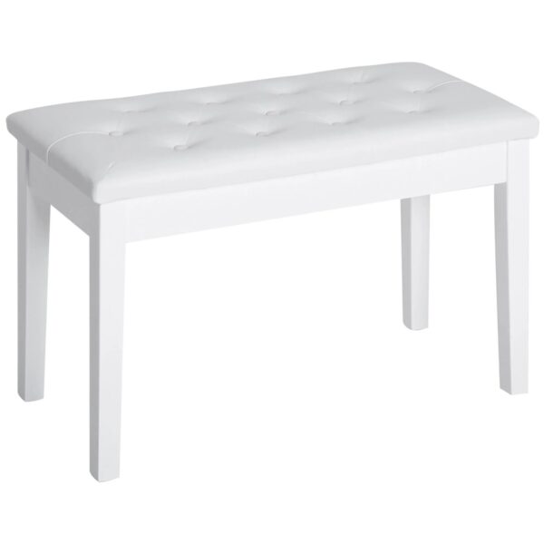 HOMCOM Klavierhocker Gummiholz Kunstleder Weiß 76L x 36B x 50H cm