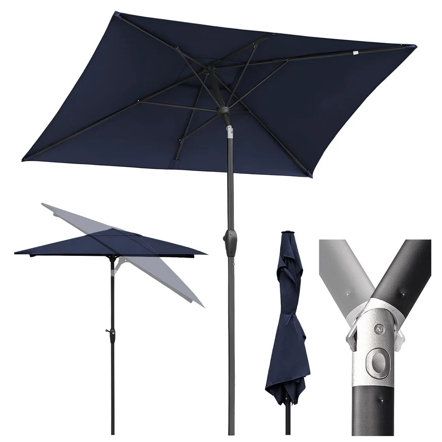 Sekey Aluminum Sonnenschirm mit Kurbel Rechteckig 210 x 140cm Gartenschirm Knickbar Marktschirm Garten Balkon