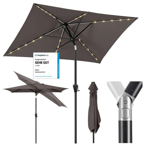 Sekey Sonnenschirm 300 x 200 cm Rechteckig Gartenschirm mit LED Solar Beleuchtung Sekey Sonnenschirm 300 x 200 cm Rechteckig Gartenschirm mit LED Solar Beleuchtung