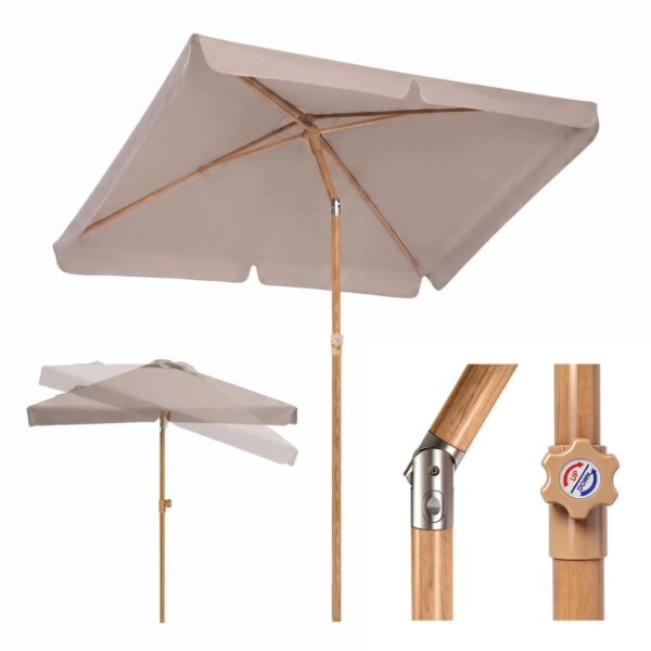 Sekey Rechteckiger Sonnenschirm 200 x 125 cm in Holzoptik mit UV50+ für Balkon und Terrasse