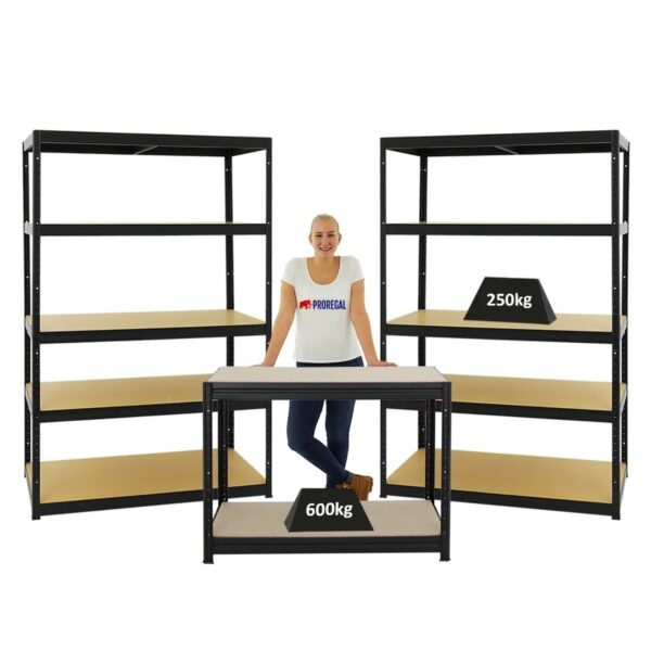PROREGAL Mega Deal 2x Schwerlastregal Big Elephant M HxBxT 180 x 120 x 60 cm & 1x Höhenverstellbare Werkbank