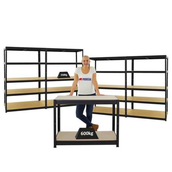 PROREGAL Mega Deal 4x Schwerlastregal Big Elephant M HxBxT 180 x 120 x 60 cm & 1x Höhenverstellbare Werkbank