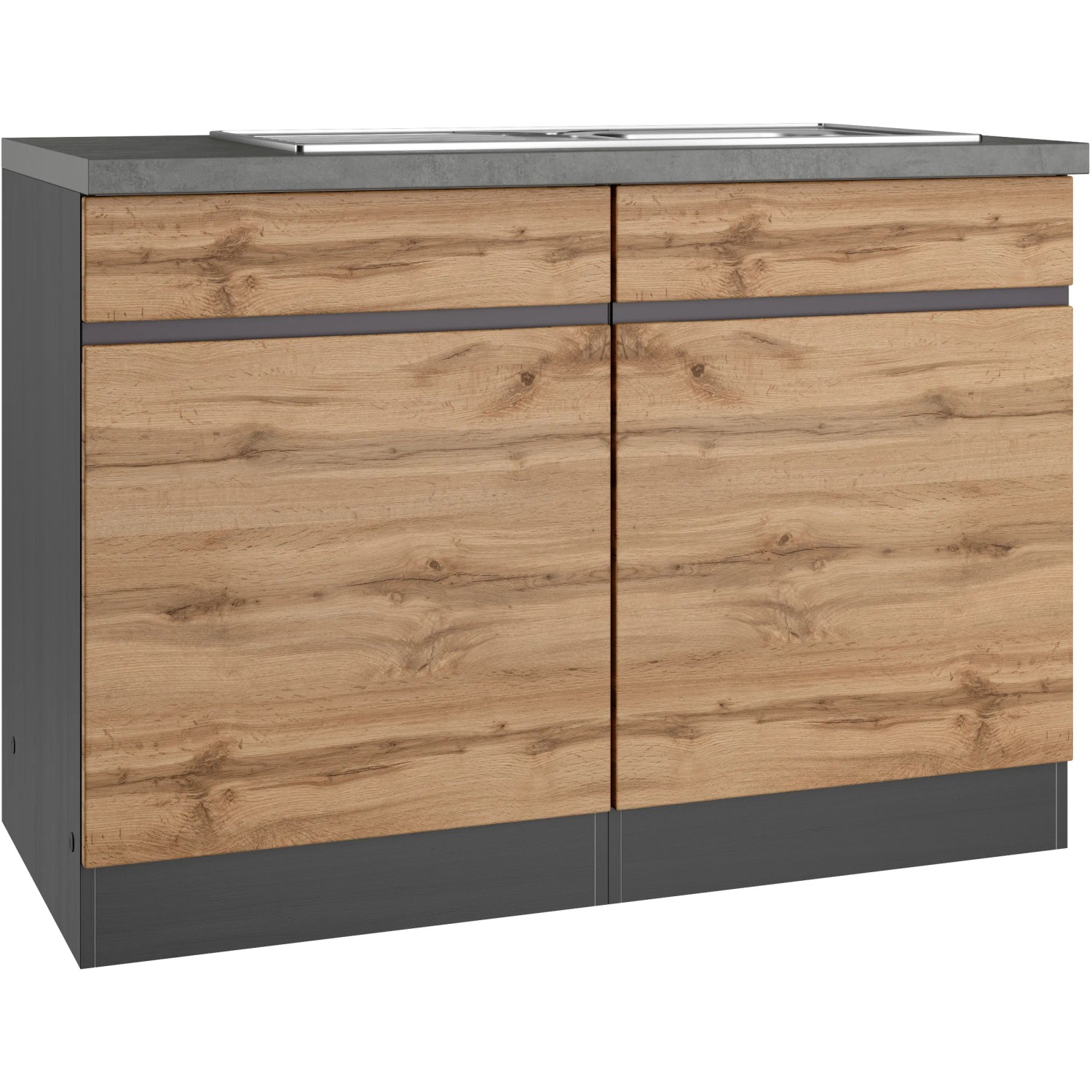 Held Möbel Küchen-Spülenunterschrank Turin 120 cm mit 2 Türen Wotaneiche/Graphit