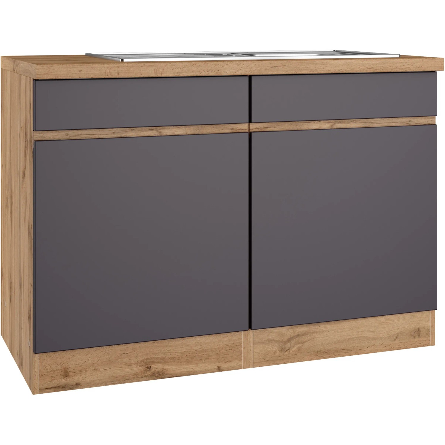 Held Möbel Küchen-Spülenunterschrank Turin 120 cm mit 2 Türen Graphit/Wotaneiche
