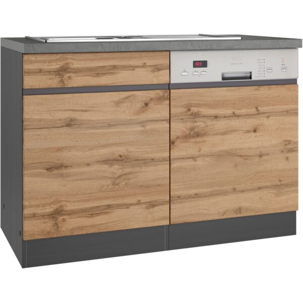 Held Möbel Spülenunterschrank Turin 120cm mit GSP-Blende WotanEiche/Graphit