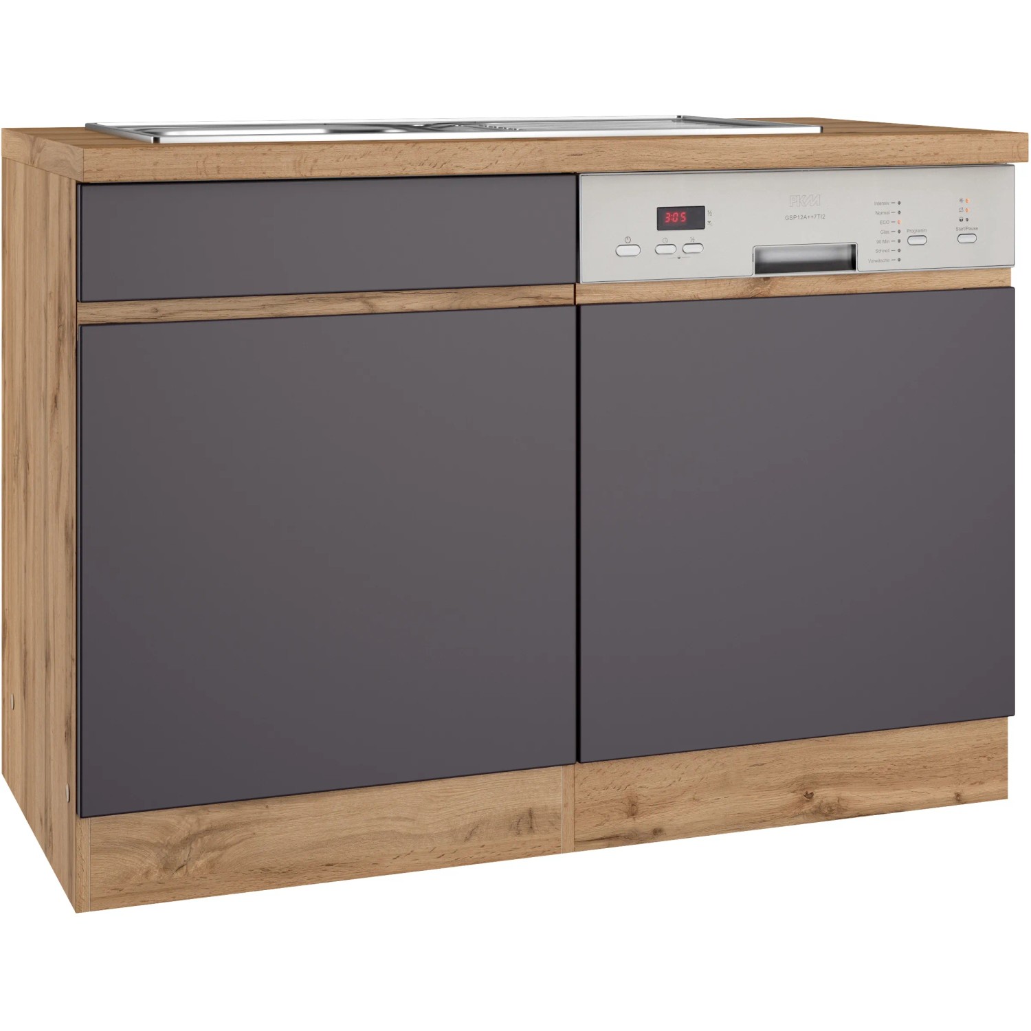 Held Möbel Spülenunterschrank Turin 120cm mit GSP-Blende Graphit/WotanEiche
