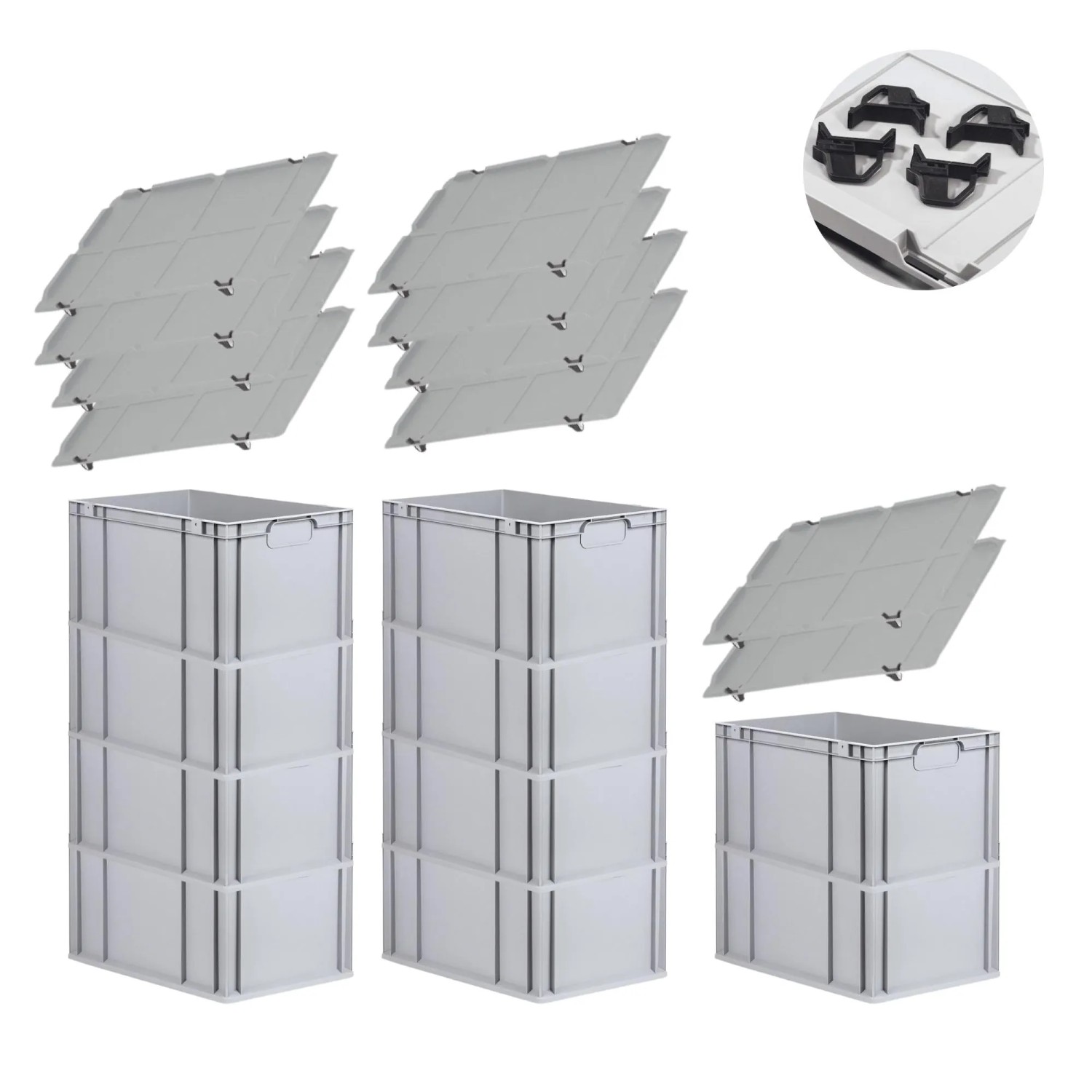 PROREGAL Spar Set 10x Eurobox Nextgen Economy Mit Auflagedeckel & 4x Schiebeschnappverschlüsse Schwarz Griffe