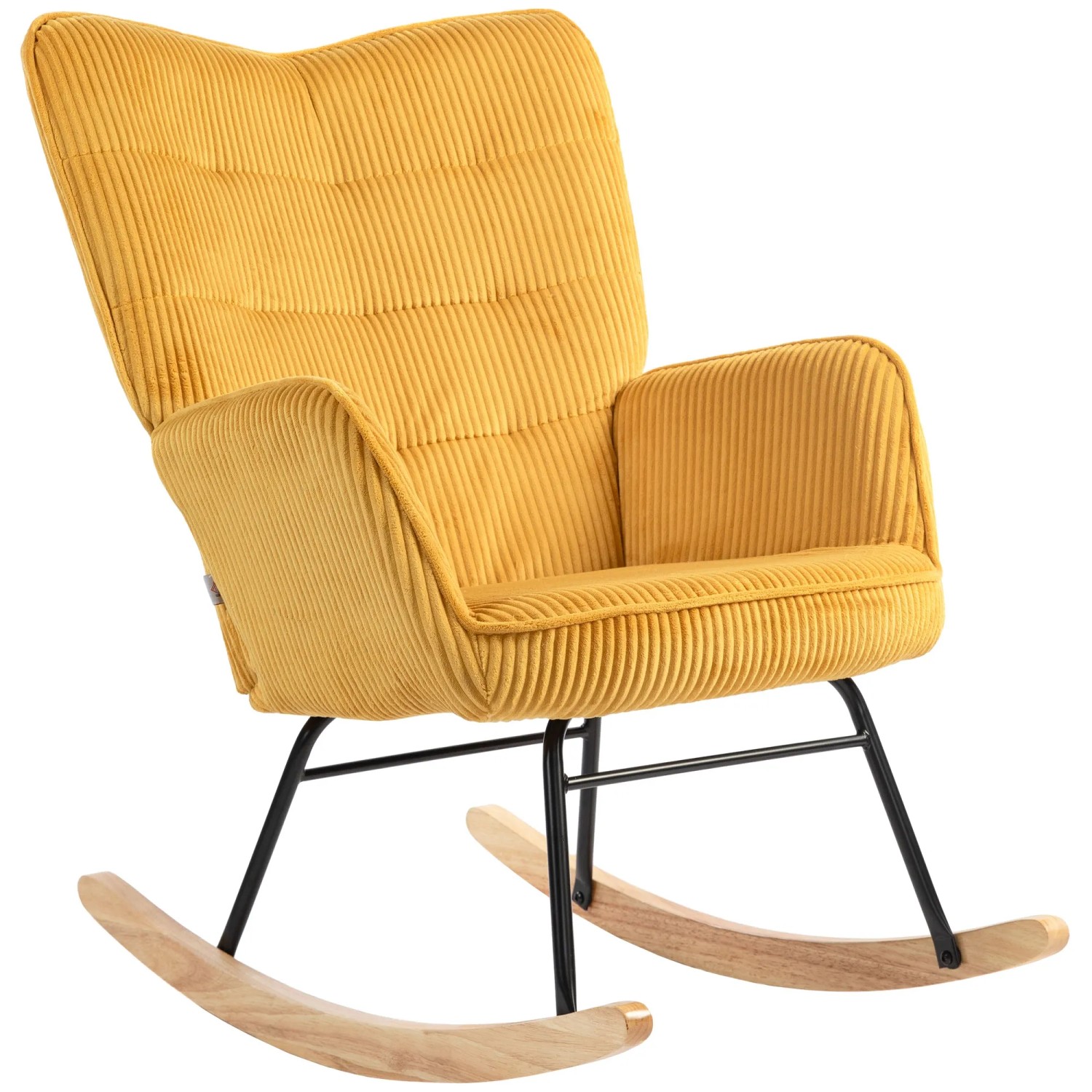 HOMCOM Schaukelstuhl Kord 100% Polyester Buchenholz Stahl Schaumstoff Gelb