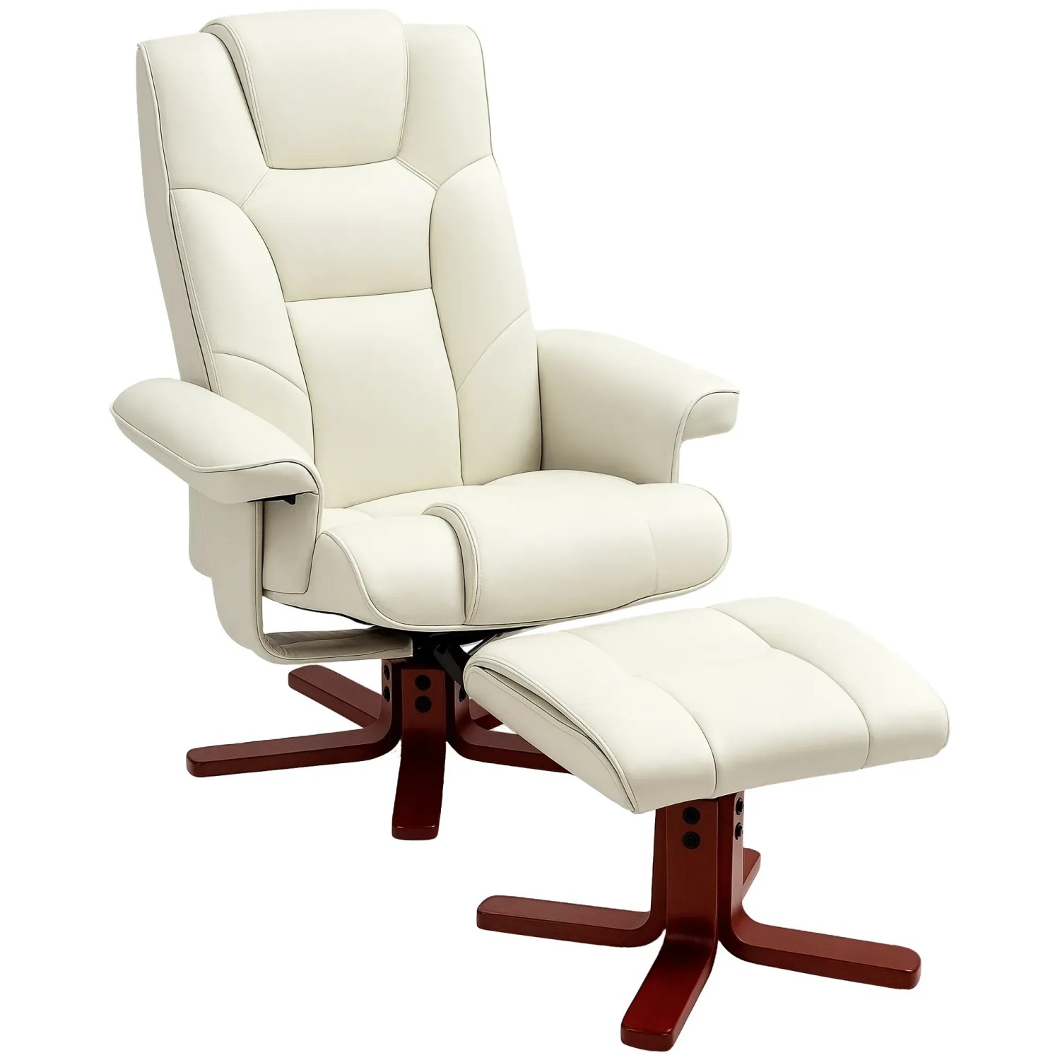 HOMCOM Relaxsessel mit Hocker Kunstleder Holz Cremeweiß 84B x 84T x 104H cm