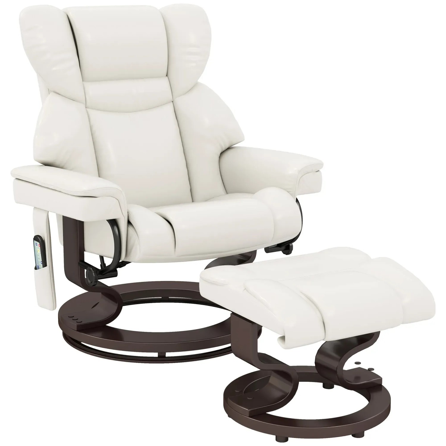 HOMCOM Relaxsessel mit Fußhocker Kunstleder Stahl Cremeweiß 79B x 82T x 101H cm
