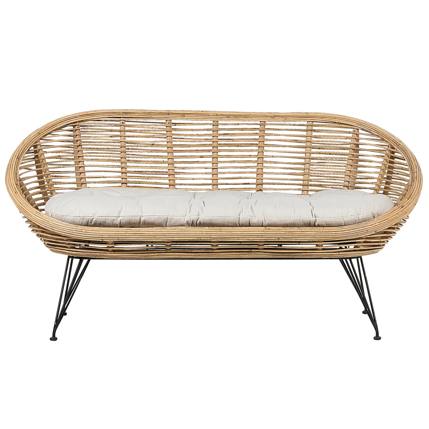Beliani Gartensofa Naturfarben Schwarz Beige 64x165x87
