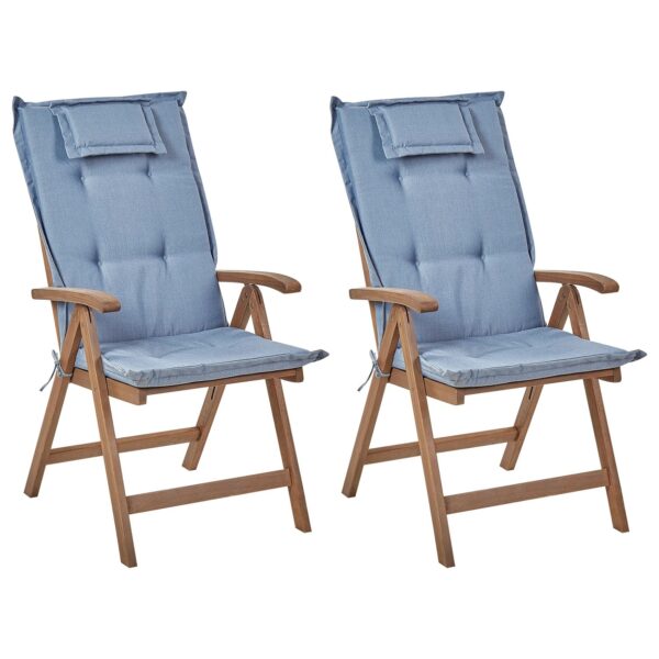 Beliani Gartenstuhl Dunkler Holzfarbton Blau 69x54x105