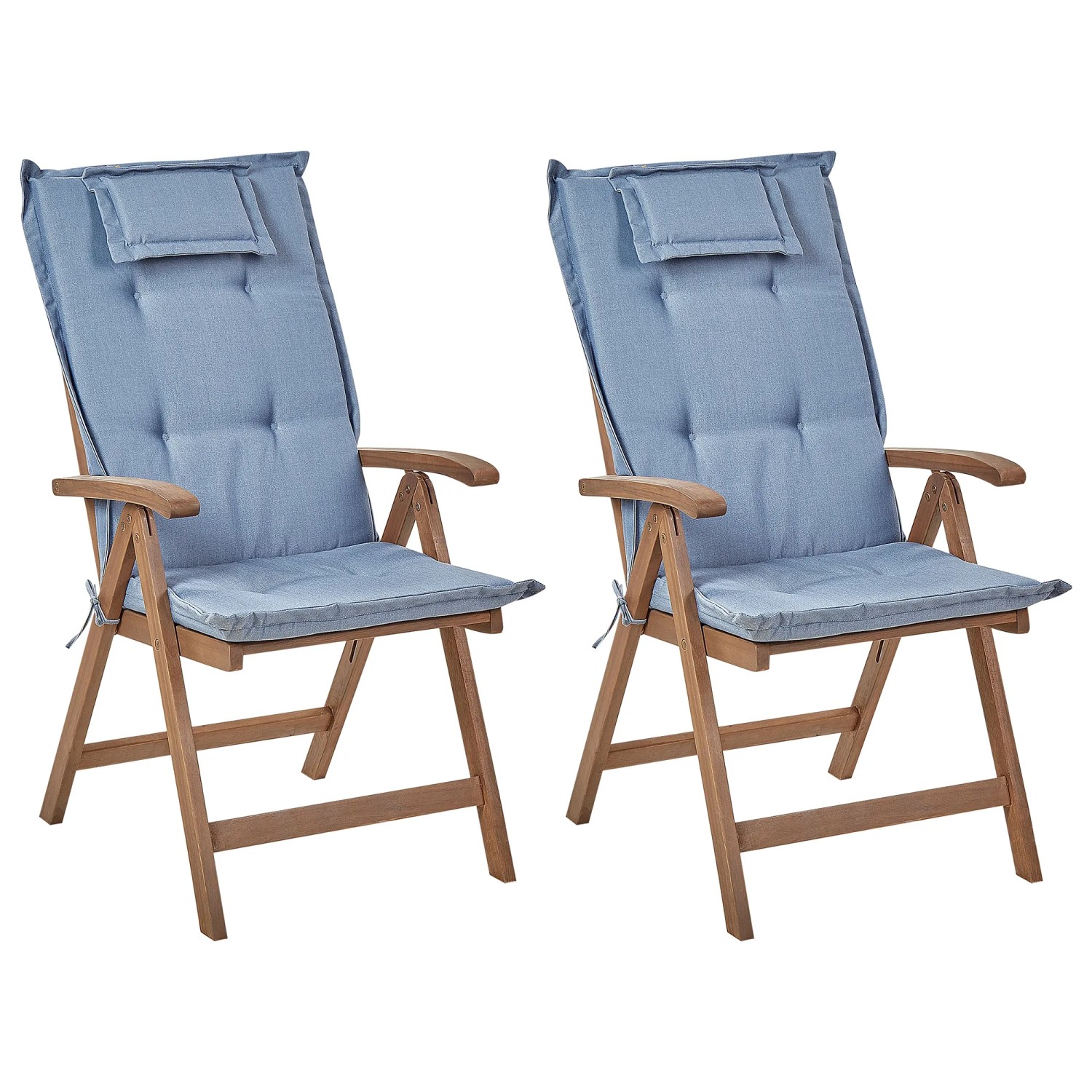Beliani Gartenstuhl Dunkler Holzfarbton Blau 69x54x105