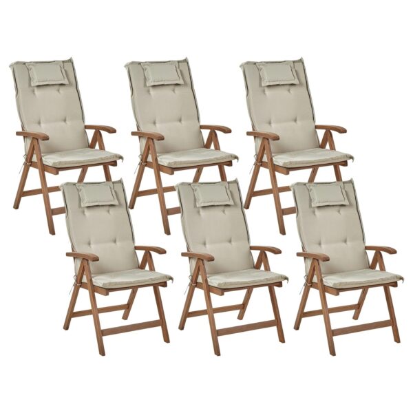 Beliani Gartenstuhl Dunkler Holzfarbton Beige 69x54x105