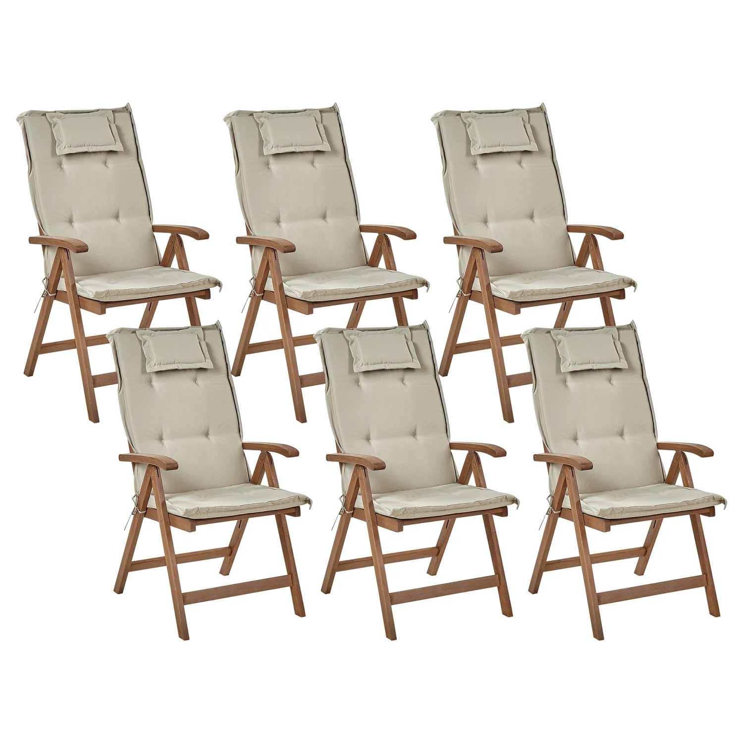 Beliani Gartenstuhl Dunkler Holzfarbton Beige 69x54x105