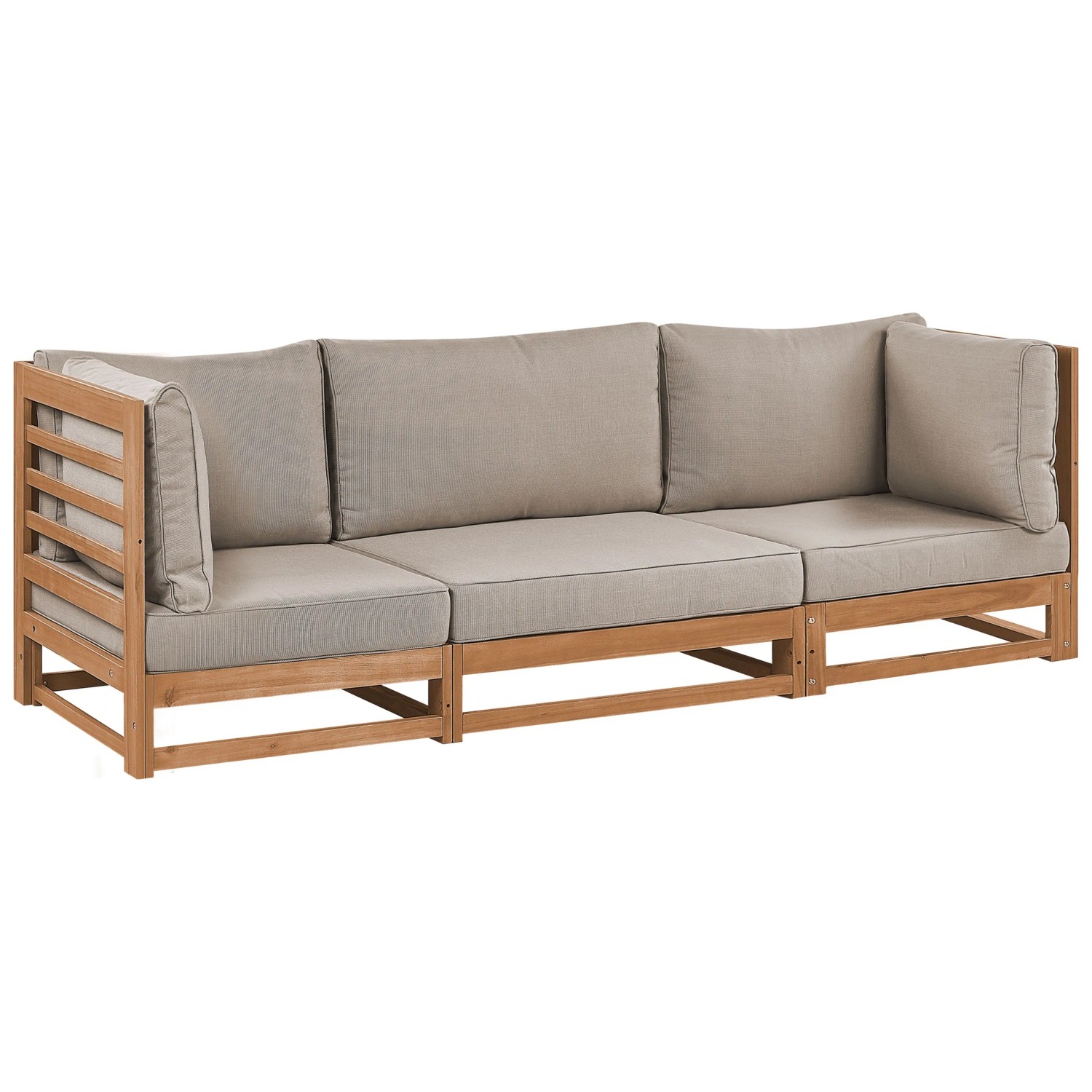 Beliani Gartensofa Heller Holzfarbton Grau Beige 75x235x72