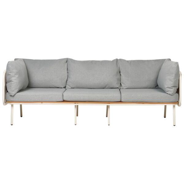 Beliani Gartensofa Grau Weiss Heller Holzfarbton 60x225x85